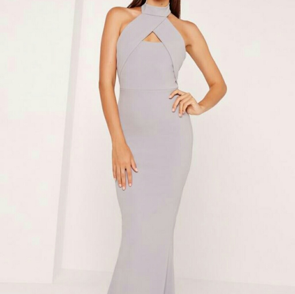 Missguided wrap halter maxi dress ice grey
